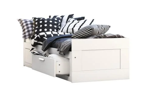 White children's bed with storage. 3d render Stock Illustration