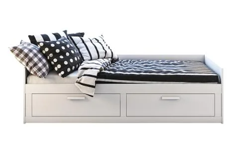 White children's bed with storage. 3d render Stock Illustration