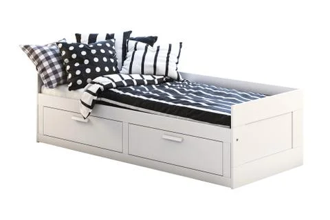 White children's bed with storage. 3d render Stock Illustration