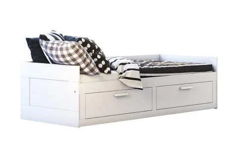 White children's bed with storage. 3d render Stock Illustration