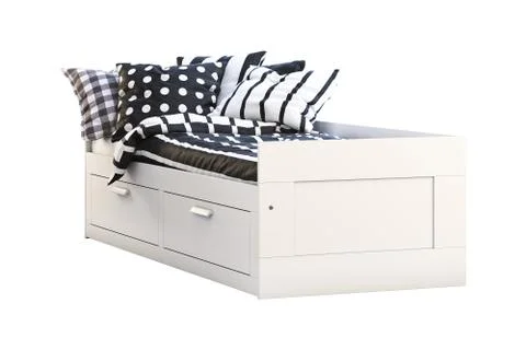 White children's bed with storage. 3d render Stock Illustration
