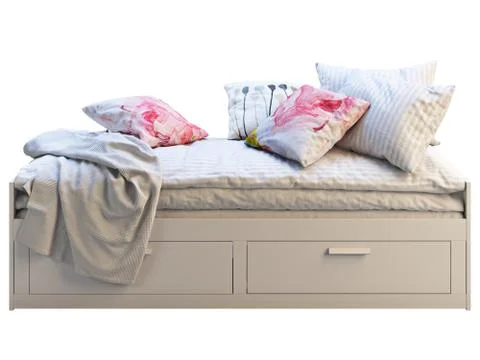 White children's bed with storage. 3d render Stock Illustration