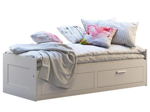 White children's bed with storage. 3d render Stock Illustration