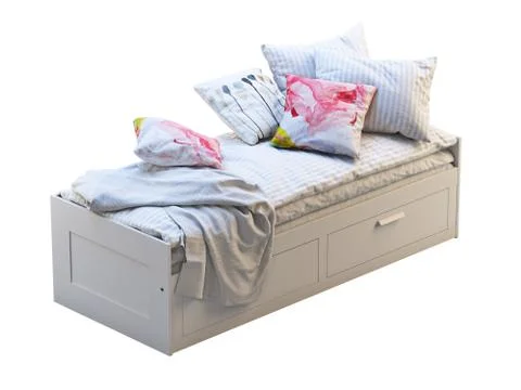 White children's bed with storage. 3d render Stock Illustration