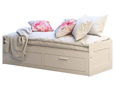 White children's bed with storage. 3d render Stock Illustration
