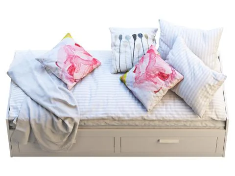 White children's bed with storage. 3d render Stock Illustration