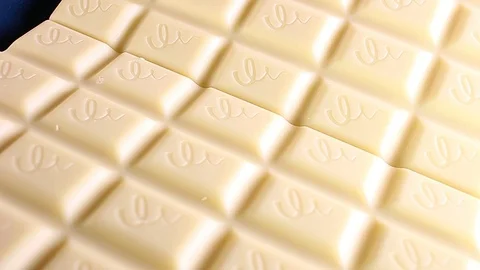 White chocolate bar bars rotating texture pattern closeup footage Video stock 97232196
