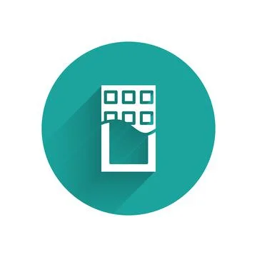 White Chocolate bar icon isolated with long shadow. Green circle button. Vect Stock Illustration