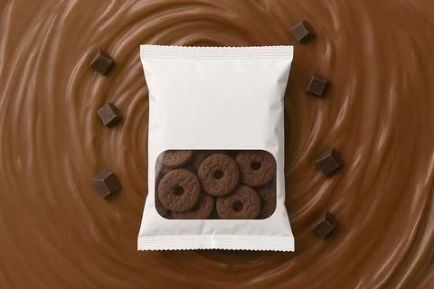 White chocolate cookie packet with liquid chocolate Stock Illustration