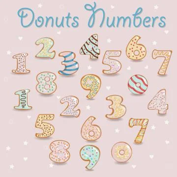 White Chocolate Donuts Numbers. Stock Illustration