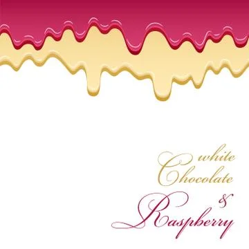 White Chocolate jam raspberry seamless pattern. Drip chocolate isolated backg Stock Illustration
