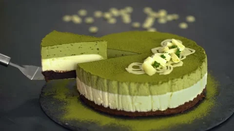 White chocolate matcha cake Stock Footage 211023846