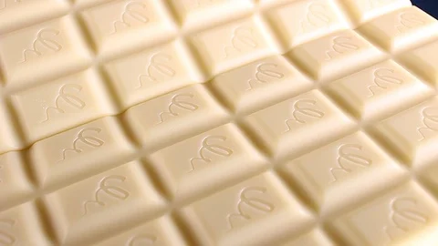 White chocolates chcolate bars bar food closeup texture pattern seamless looping Video stock 102743015