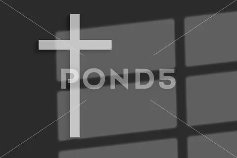 White Christian Cross on the wall background with window light and ...