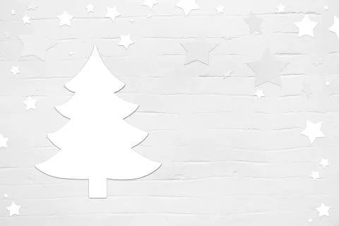 White christmas background with tree and stars in shabby chic style. Stock Illustration