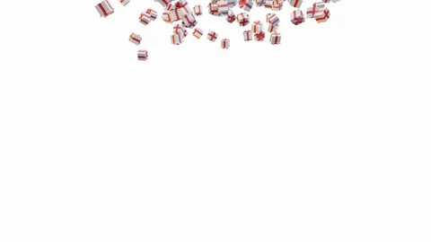 White christmas presents falling down on white background Video stock 116878650