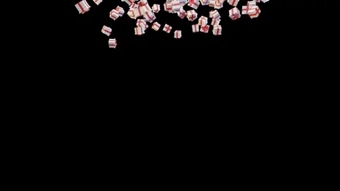 White christmas presents falling down on black background Video stock 116878683