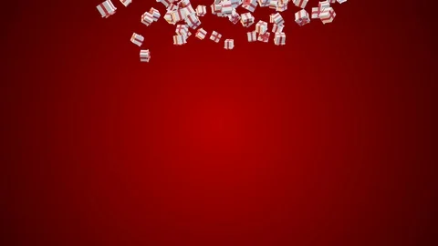 White christmas presents falling down on red background Stock Footage 116878710