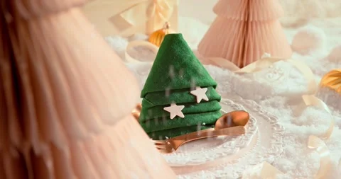 White Christmas table layout with ornaments, decor, and snow. Stock Footage 346556657