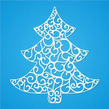White Christmas tree on a blue background. Design elements for holiday cards. Illustrazione stock