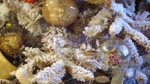 White Christmas tree close-up. Beautiful decorations Stock Footage 70974448