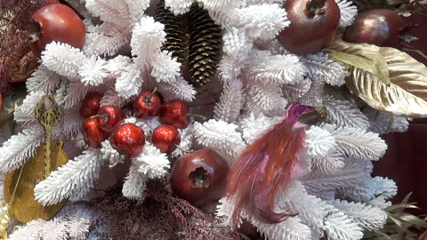 White Christmas tree with cones and berries Stock Footage 166161423