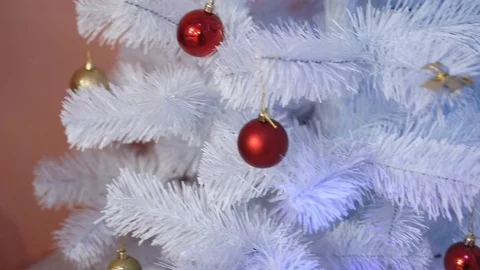 White christmas tree with decorations Stock Footage 125756362