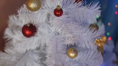 White christmas tree with decorations Stock Footage 125756380