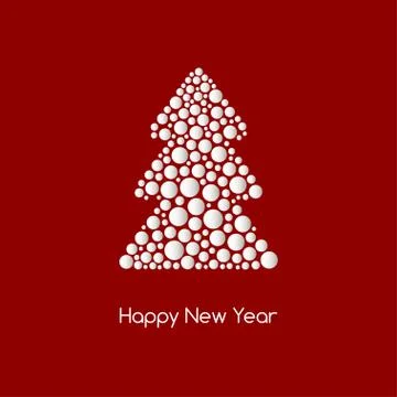White christmas tree of dots of different sizes on red background. Vector ill Stock Illustration