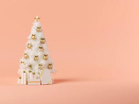 White christmas tree on pink background 3D illustration Stock Illustration