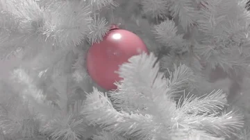 White Christmas tree with pink balls. macro shooting Stock Footage 85801880