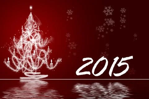 White Christmas tree with red background 2015 库存插图