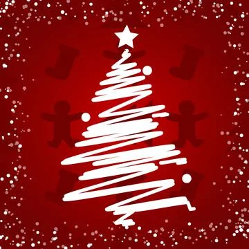 White Christmas tree on red background , Happy New Year card Stock Illustration