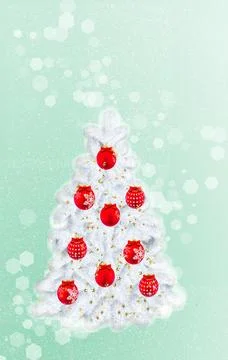 White Christmas tree with red balls background Stock Illustration