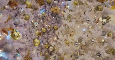 White Christmas tree shimmering, indoor holiday decor, commercial Stock-Footage 343554438