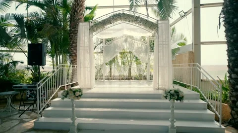 White chuppah inside the hall Stock-Footage 219870365