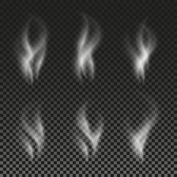 White cigarette smoke waves on transparent background. Vector illustration set Illustrazione stock
