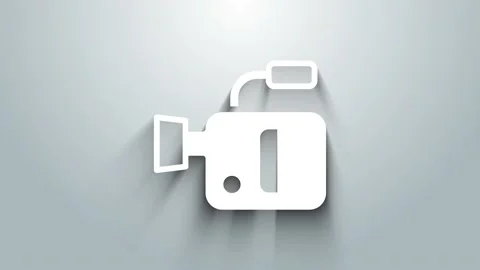 White Cinema camera icon isolated on grey background. Video camera. Movie sign Stock Footage 225750388