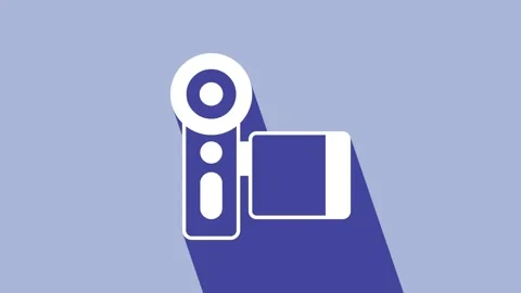 White Cinema camera icon isolated on purple background. Video camera. Movie sign Stock Footage 225884415