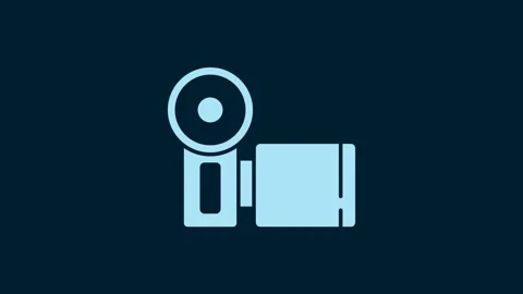 White Cinema camera icon isolated on blue background. Video camera. Movie sign Stock Footage 230060999