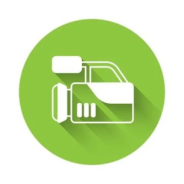 White Cinema camera icon isolated with long shadow background. Video camera Stock Illustration