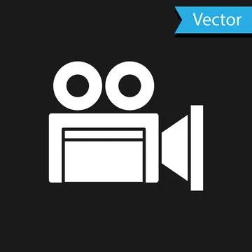 White Cinema camera icon isolated on black background. Video camera. Movie si Stock Illustration