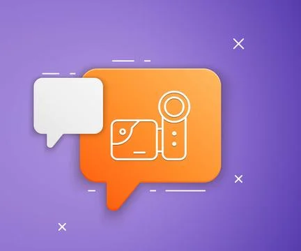 White Cinema camera icon isolated on purple background. Video camera. Movie.. Stock Illustration
