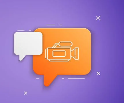 White Cinema camera icon isolated on purple background. Video camera. Movie.. Stock Illustration