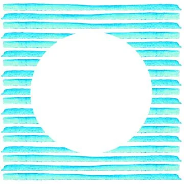 White Circle on blue stripe painted in watercolor. Retro style background. .. Stock Illustration