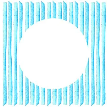 White Circle on blue stripe painted in watercolor. Retro style background. .. Stock Illustration