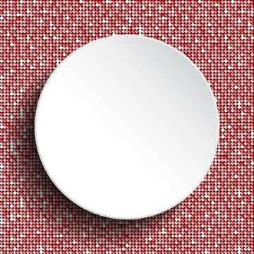 White circle button on red sequin background. Stock Illustration