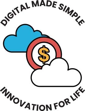 A white circle with a dollar sign in the middle and clouds surrounding it Stock Illustration