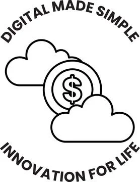 A white circle with a dollar sign in the middle and clouds surrounding it Stock Illustration
