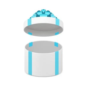 White circle empty gift box with luxury blue bow ribbon holiday present 3d .. Stock Illustration